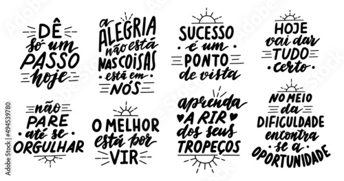 Motivational portuguese hand written quotes set. photo