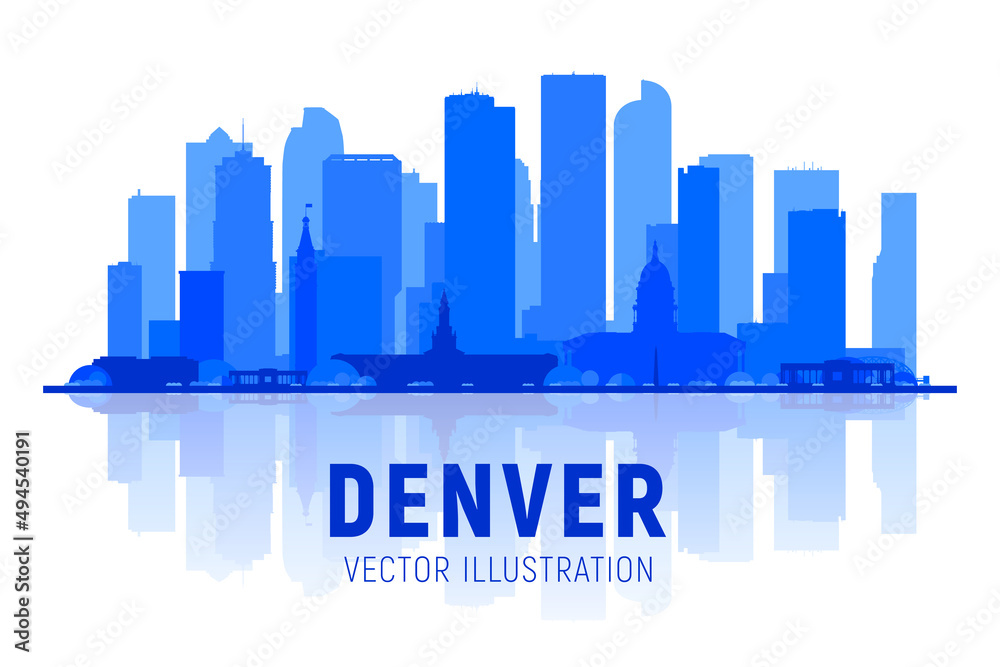 Denver ( Colorado ) skyline silhouette at white background. Vector Illustration. Business travel and tourism concept with modern buildings.