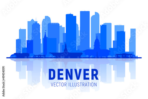 Denver ( Colorado ) skyline silhouette at white background. Vector Illustration. Business travel and tourism concept with modern buildings.