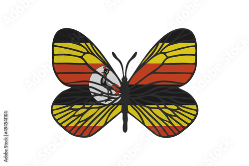 Butterfly wings in color of national flag. Clip art on white background. Uganda