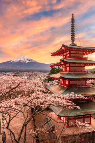 Mt. Fuji and Peace Pagoda in Spring Season photo