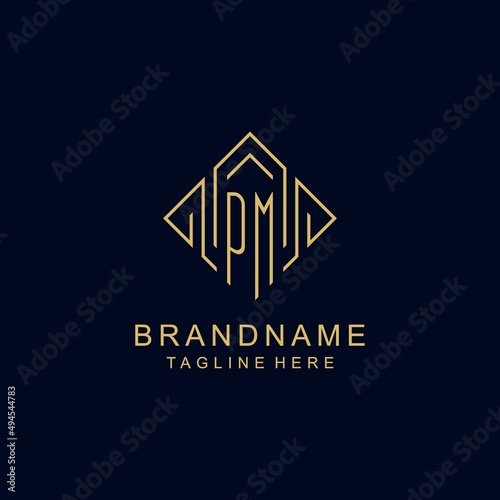 Initial logo PM monogram with rhombus line style design