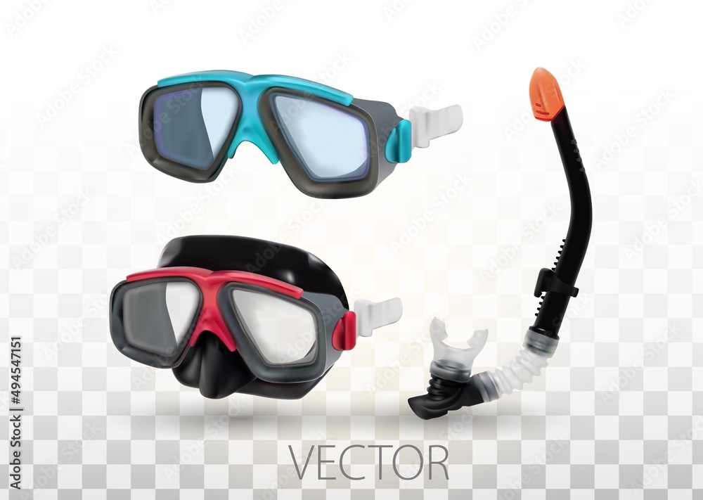 Diving mask and snorkel realistic icon. Underwater sport, entertainment ...