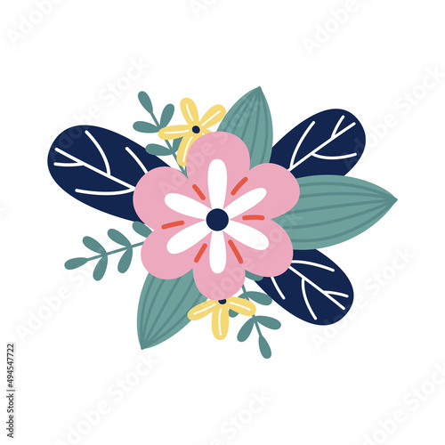  Easter cute spring flower bouquet. Flat vector illustration