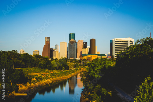 Mesmerizing view of modern buildings against a blue sky on a sunny day in Houston, Texas