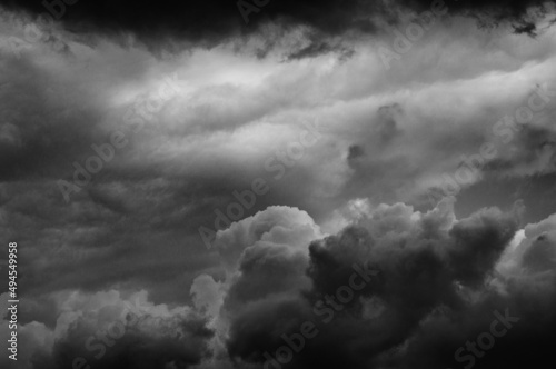 Stormy clouds and dark sky in black and white