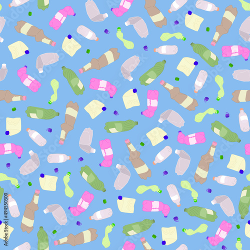 Set of crumpled plastic bottles vector illustration. The concept of saving the planet and collecting plastic waste for recycling.