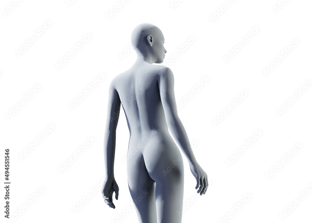 White colorless female face with white skin in profile on a white background. 3D render. White colorless female face with white skin in profile on a white background. 3D render.
