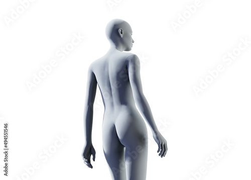 White colorless female face with white skin in profile on a white background. 3D render.