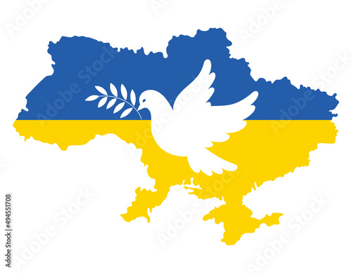 Dove of peace on the map of Ukraine. Colors of the flag of Ukraine. The concept of peace in Ukraine. Vector illustration for your design.