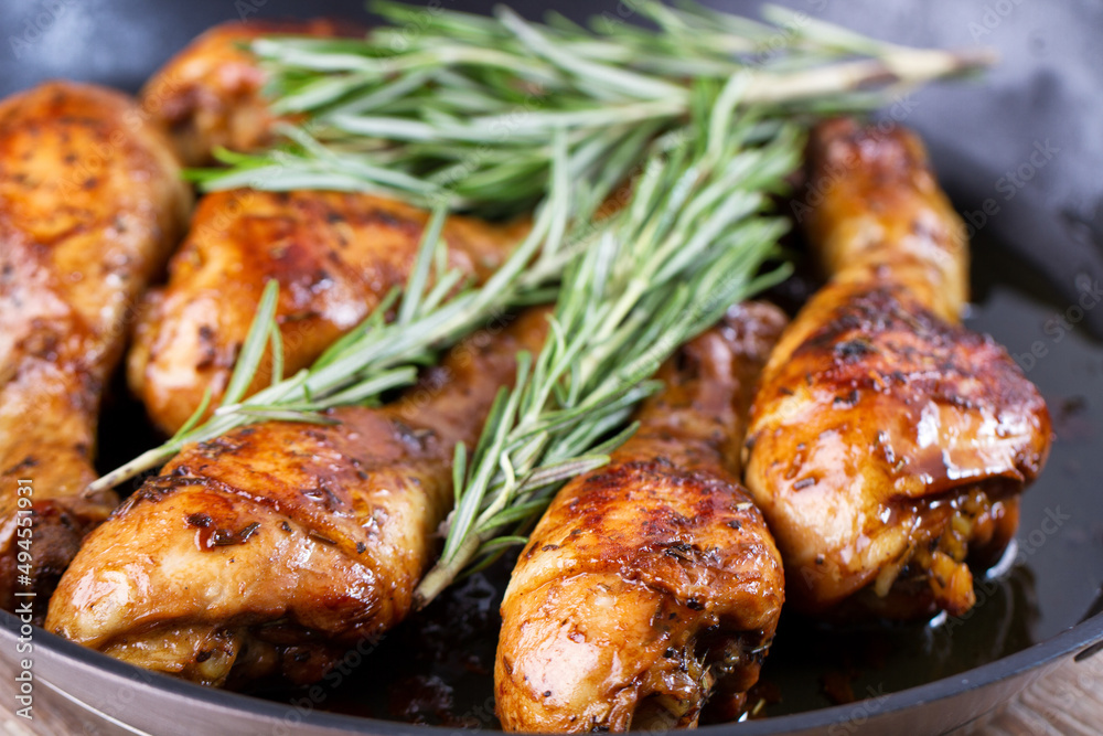 Fried Chicken Drumsticks with Herbs in a Pan Fried Chicken Drumsticks with Herbs in a Pan