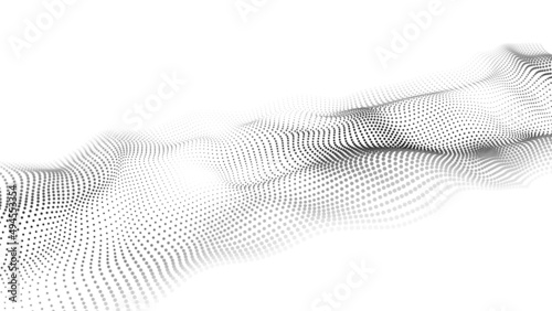 A moving 3d wave. Futuristic white background with dynamic black particles. The concept of big data. Cyberspace. Vector illustration.