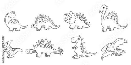 Nice sketch funny doddle dinosaur set collection for textile, wallpaper, prints, fabric, clothes for children. Vector illustration. 