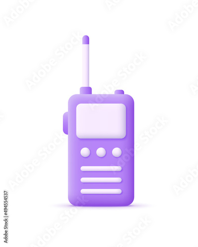 3D Walkie talkie isolated on white background. Communications device. Can be used for many purposes.
