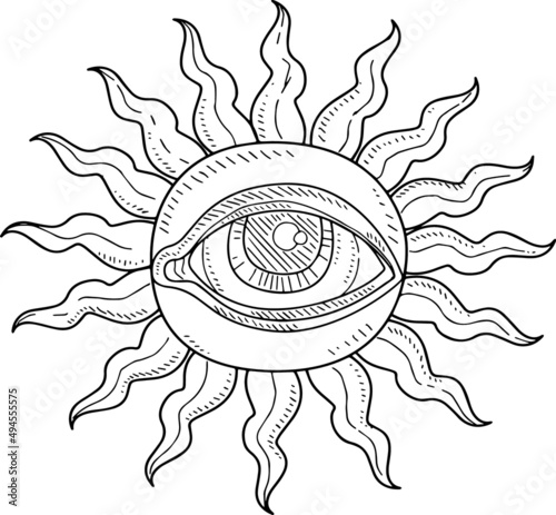 Sun icon with providence eye isolated on a white background