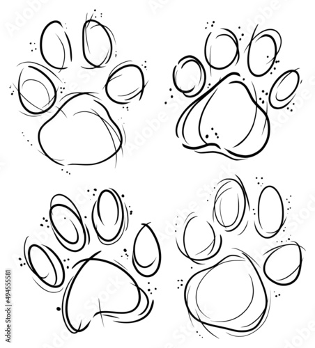 animal cat or dog paw print hand drawn ink splatter outline vector svg line art
