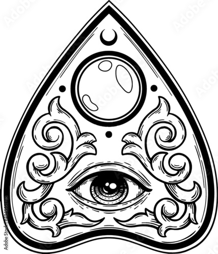 Illustration of an ouija planchette sign isolated on a white background photo