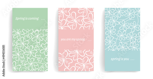 Pastel vector template for social media posts, stories, banners, mobile apps, web, advertising. Simple design with copy space for text, abstract organic shapes, flowers. Warm spring colors