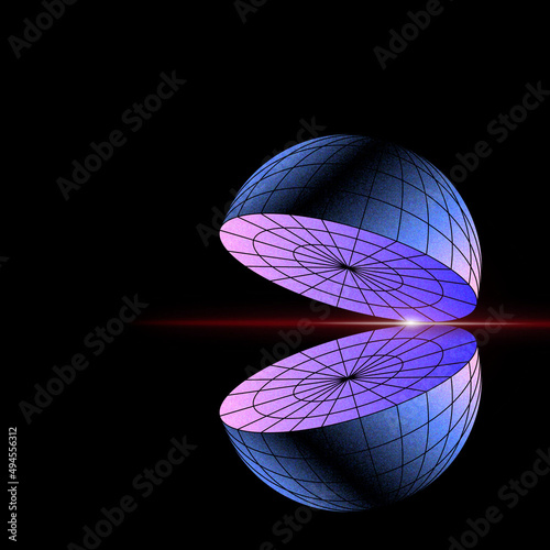 3d rendering of a red laser cutting a globus on a black background