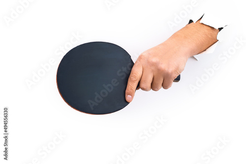 table tennis. tennis racket for ping pong in hand on a white background
