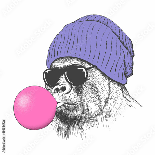 Serious gorilla and bubblegum vector