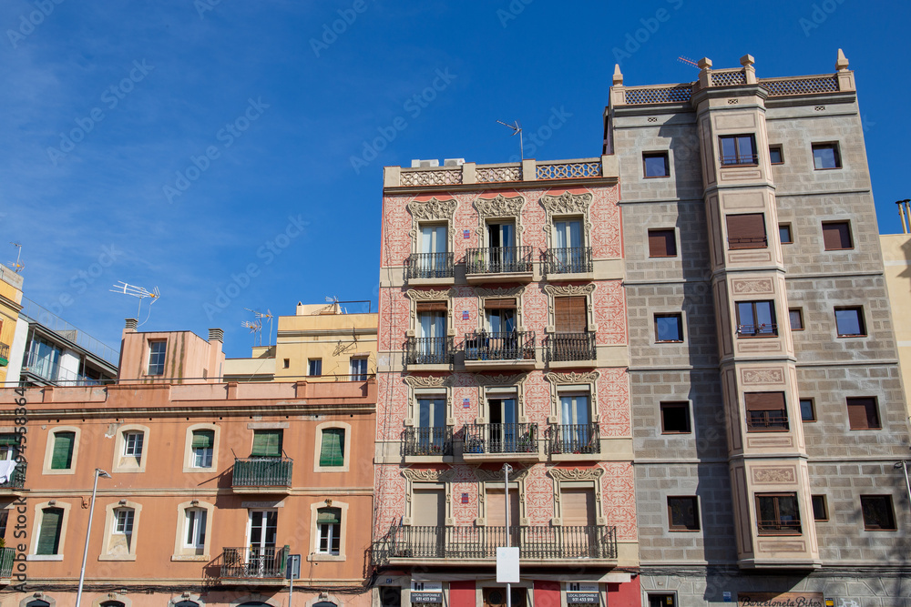 Fototapeta premium Barcelona city buildings, old town