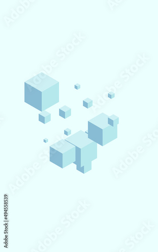 Sky Blue Cube Background Blue Vector. Square Solid Illustration. Gray Cubic Spatial Template. Light Card. Monochrome Simple Geometric.