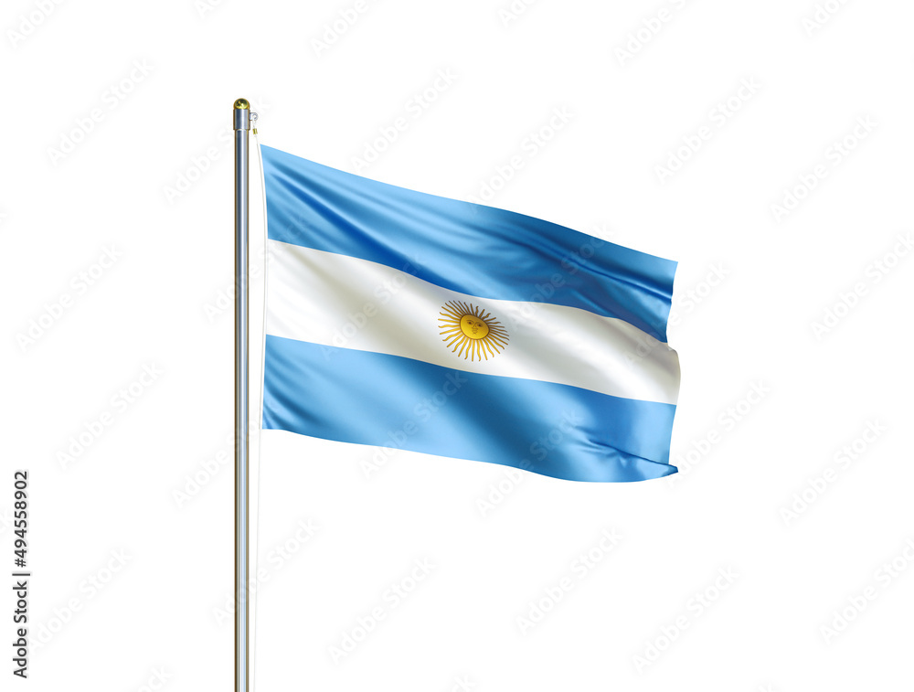 Fototapeta premium Argentina national flag waving in isolated white background. Argentina flag. 3D illustration