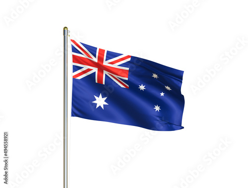 Australia national flag waving in isolated white background. Australia flag. 3D illustration