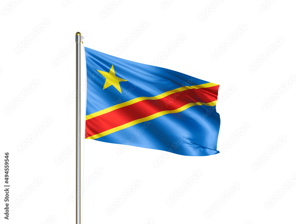 Congo national flag waving in isolated white background. Congo flag. 3D illustration Congo national flag waving in isolated white background. Congo flag. 3D illustration