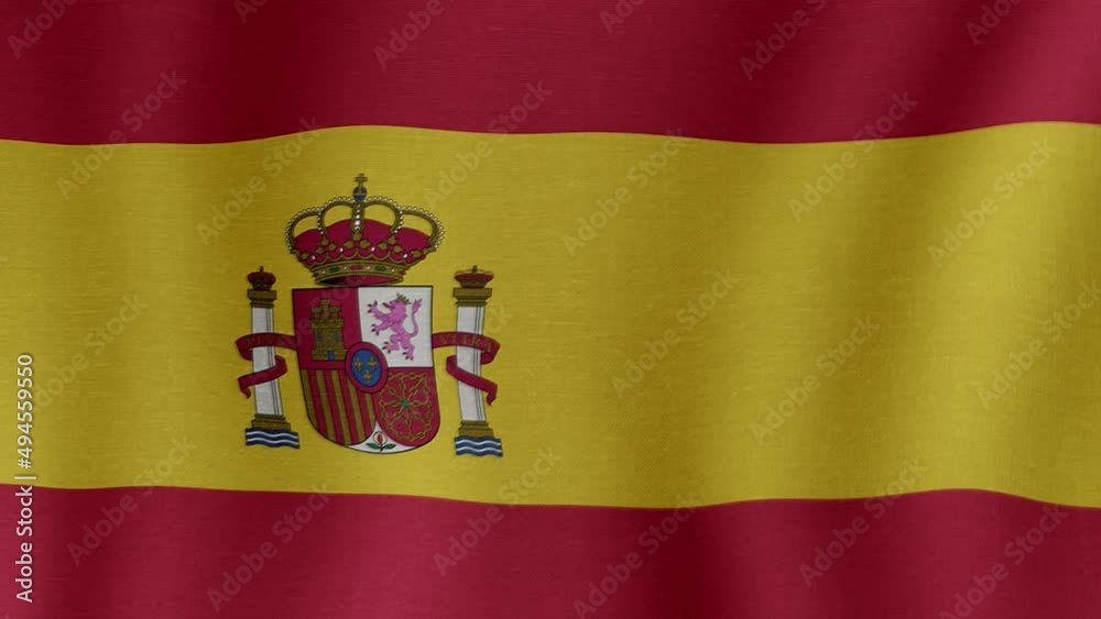 Animation of the national flag of the country of Spain fluttering in the wind with a fabric texture in 4K Animation of the national flag of the country of Spain fluttering in the wind with a fabric texture in 4K