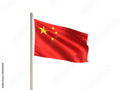 China national flag waving in isolated white background. China flag. 3D illustration