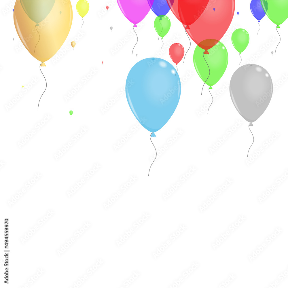 Yellow Balloon Background White Vector. Baloon Festival Card. Bright Art. Colorful Flying. Toy Symbol Set.