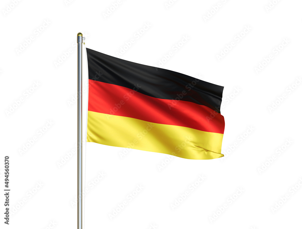 Germany national flag waving in isolated white background. Germany flag. 3D illustration Germany national flag waving in isolated white background. Germany flag. 3D illustration