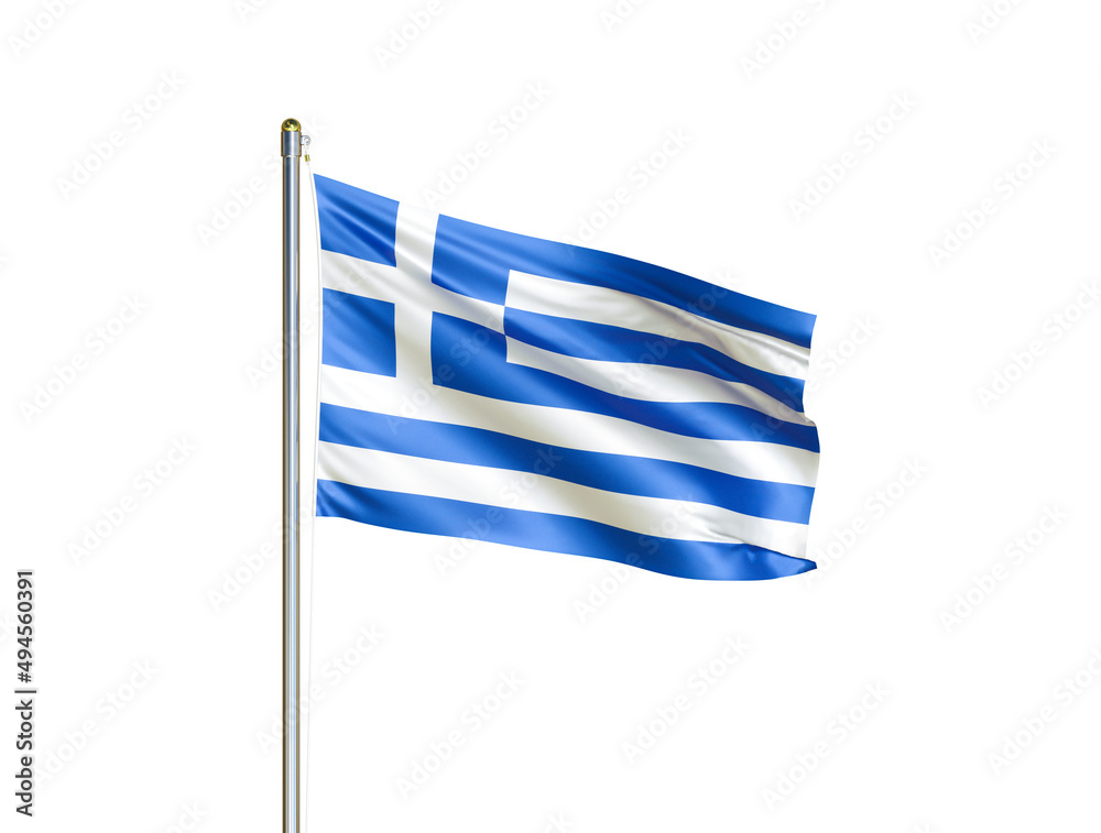Fototapeta premium Greece national flag waving in isolated white background. Greece flag. 3D illustration