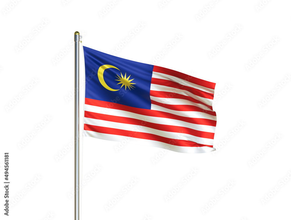 Malaysia national flag waving in isolated white background. Malaysia flag. 3D illustration