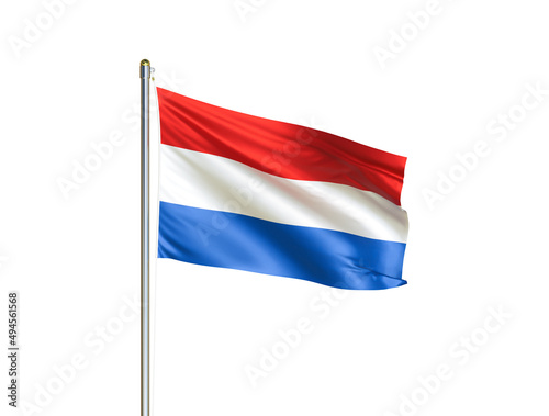 Netherlands national flag waving in isolated white background. Netherlands flag. 3D illustration