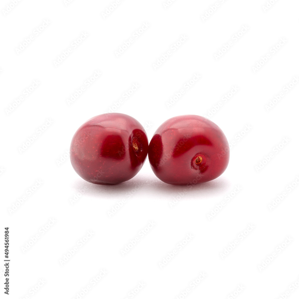 Photo of red cherries isolated on white background Photo of red cherries isolated on white background