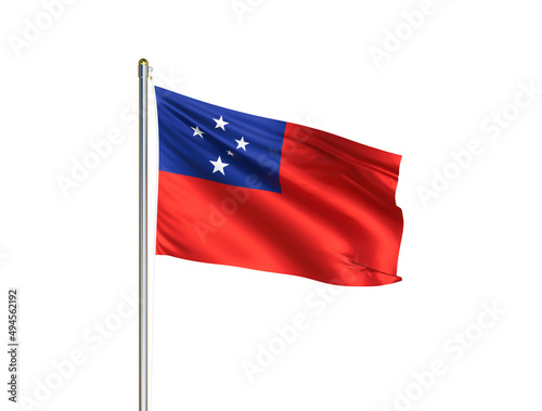 Samoa national flag waving in isolated white background. Samoa flag. 3D illustration