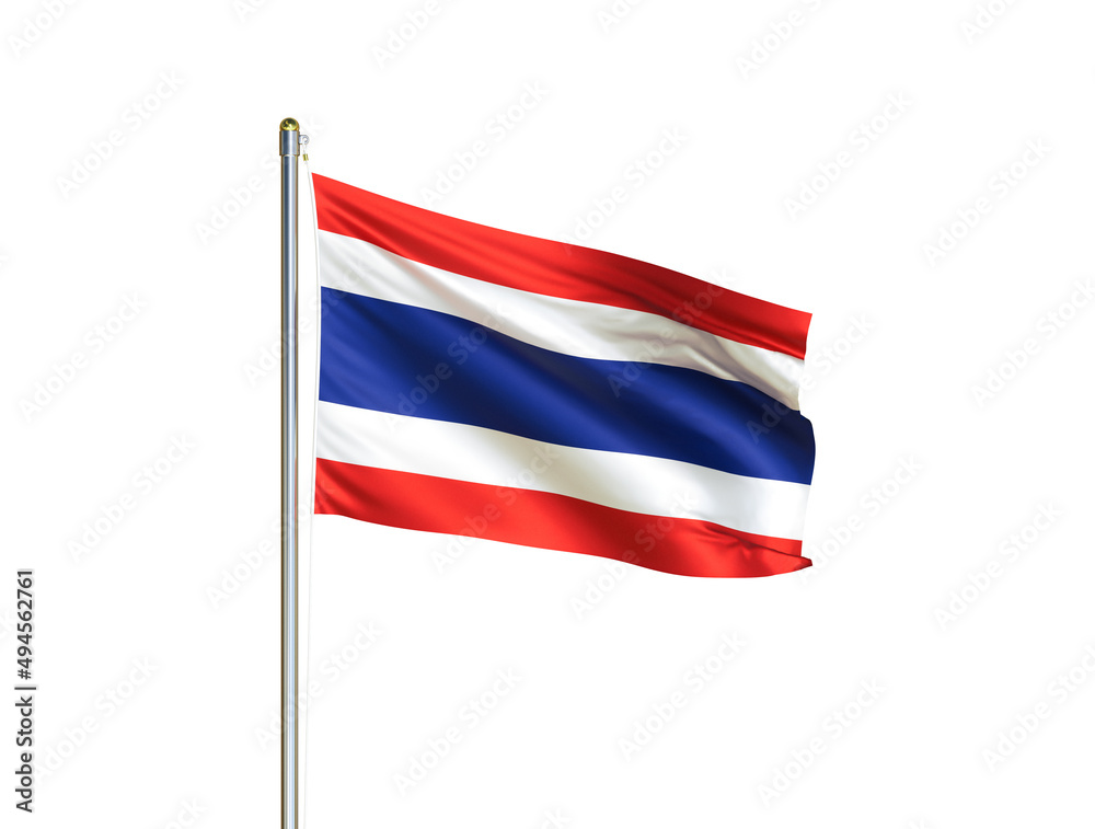Naklejka premium Thailand national flag waving in isolated white background. Thailand flag. 3D illustration