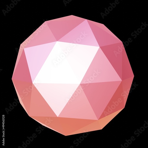 Orange and pink geometric ore, low poly. 3d rendering. Decorative ball.