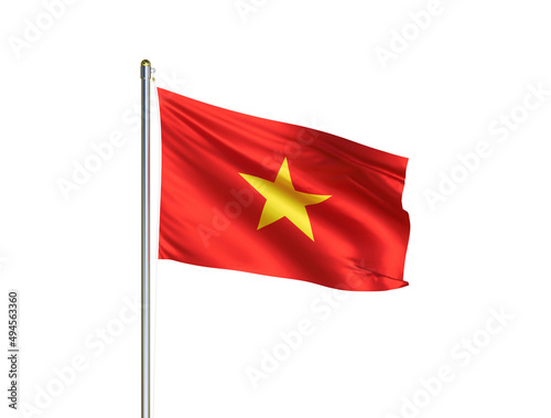 Vietnam national flag waving in isolated white background. Vietnam flag. 3D illustration