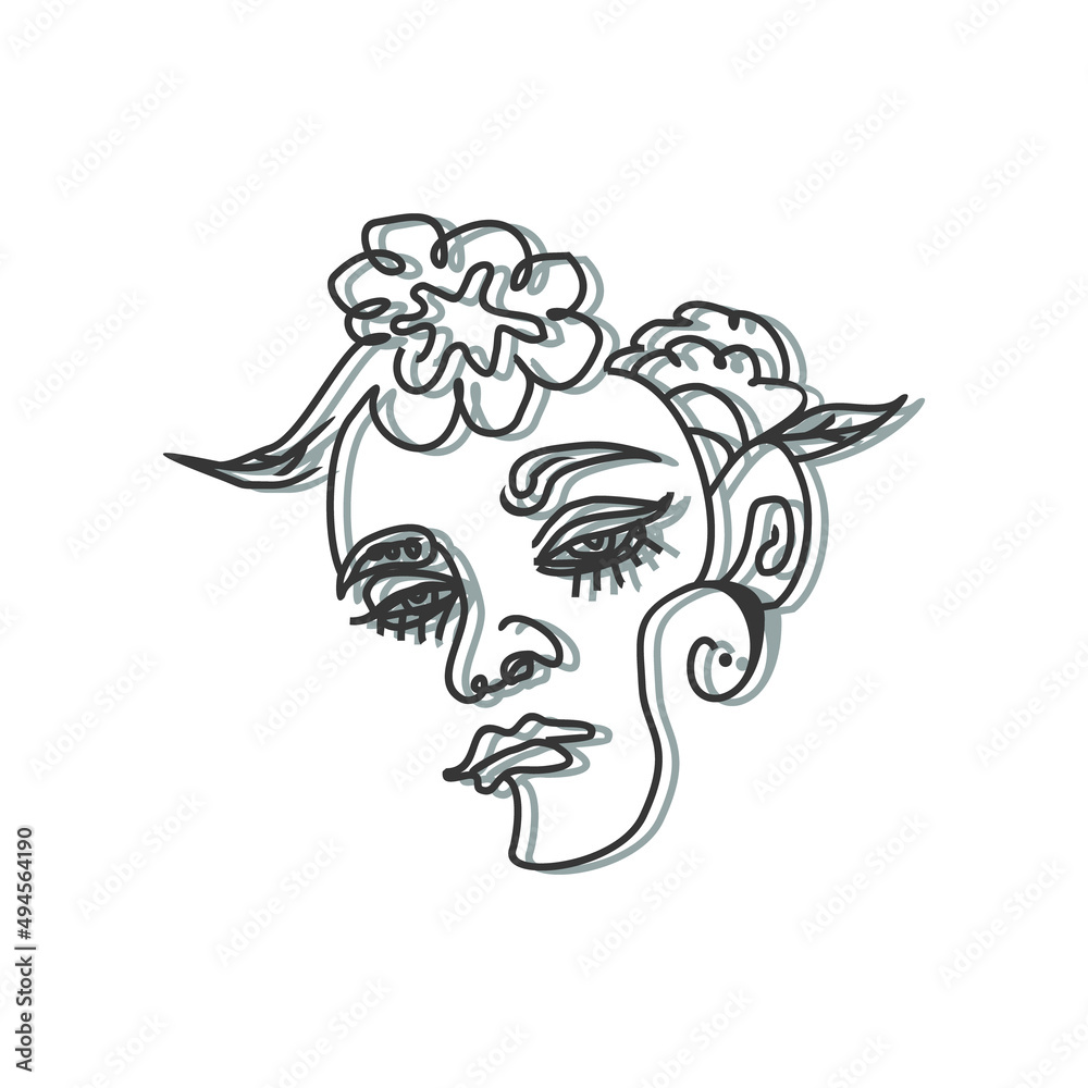 Face line art with girl concept design 
