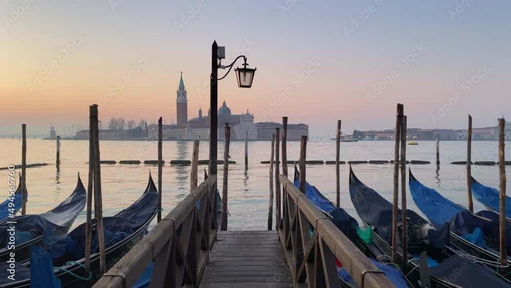 San Giorgio Maggiore and Gondolas in Venice, Venezia at Sunrise or Sunset San Giorgio Maggiore and Gondolas in Venice, Venezia at Sunrise or Sunset