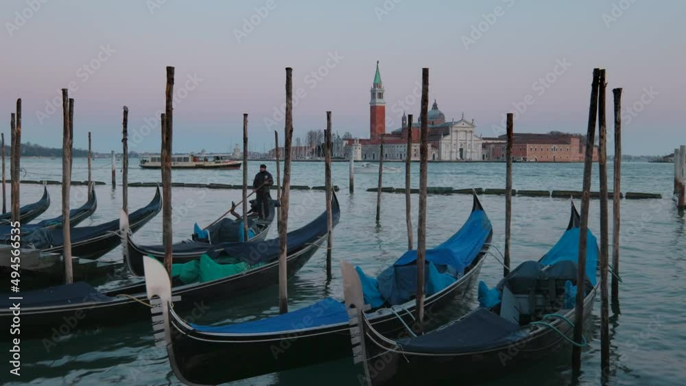 San Giorgio Maggiore Time Lapse and Gondolas in Venice, Venezia at Sunrise or Sunset San Giorgio Maggiore Time Lapse and Gondolas in Venice, Venezia at Sunrise or Sunset