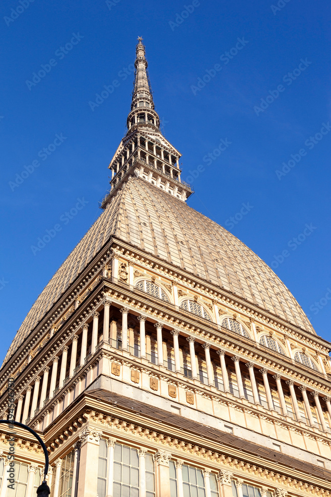 The spectacular dome of Mole Antonelliana, the major landmark of the city of Turin (Torino), that now houses the National Museum of Cinema. 
