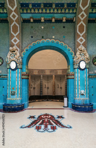Mosaic blue tiles in amazing indoor spa in Budapest photo