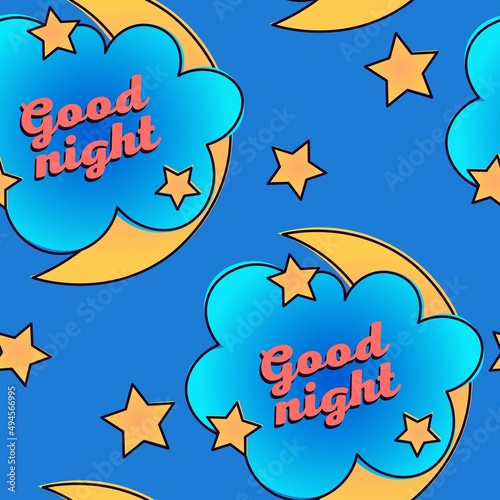 Pattern with moon and cloud. Stars around. Goodnight. 