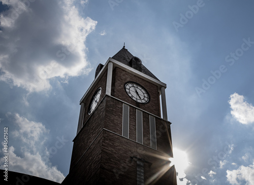 Low angle shot of Brampton City Hall on the sky background photo