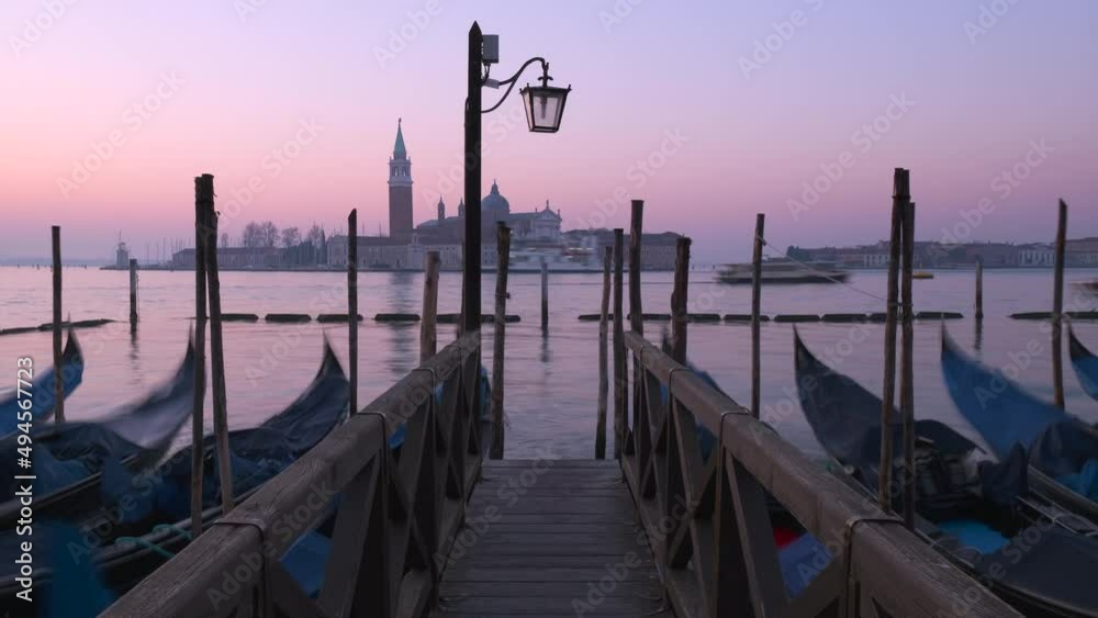 San Giorgio Maggiore Time Lapse and Gondolas in Venice, Venezia at Sunrise San Giorgio Maggiore Time Lapse and Gondolas in Venice, Venezia at Sunrise